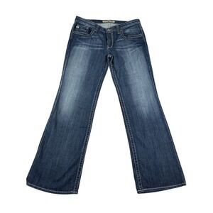 Big Star Maddie Mid Rise Bootcut Jeans Dark Wash Embroidered Flap Pocket 33R